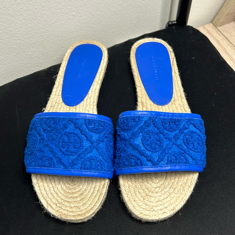 New Never Used Tory Burch Blue Sandals Flat Espadrille